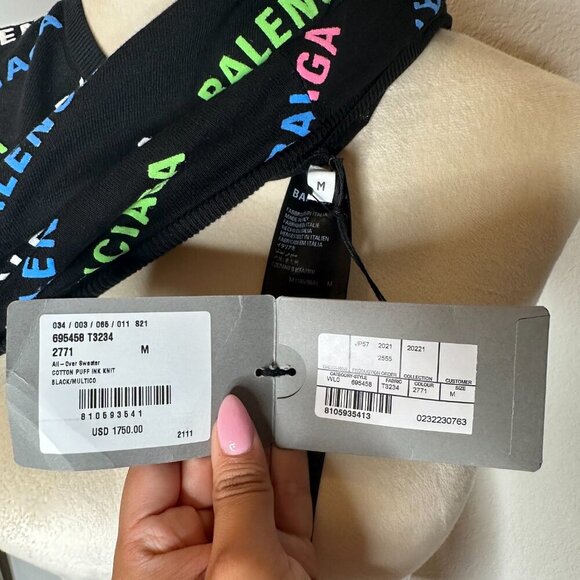 BALENCIAGA - All Over Logo Cotton Sweater - Picture 9 of 12